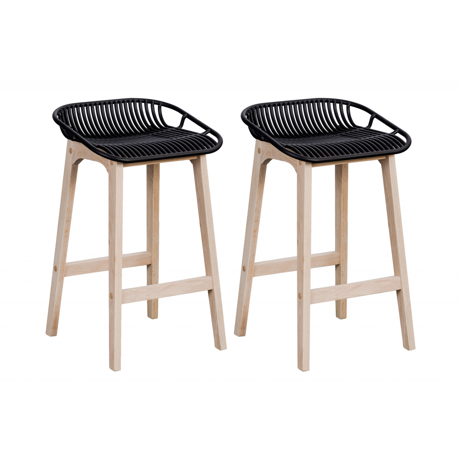 Tabourets de Bar Îlot Central Bois et Noir H65cm MALMO| Lot de 2