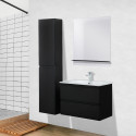 Meuble Salle de Bain 60 cm + Colonne Noir Carbone + Miroir tablette Noir SORRENTO