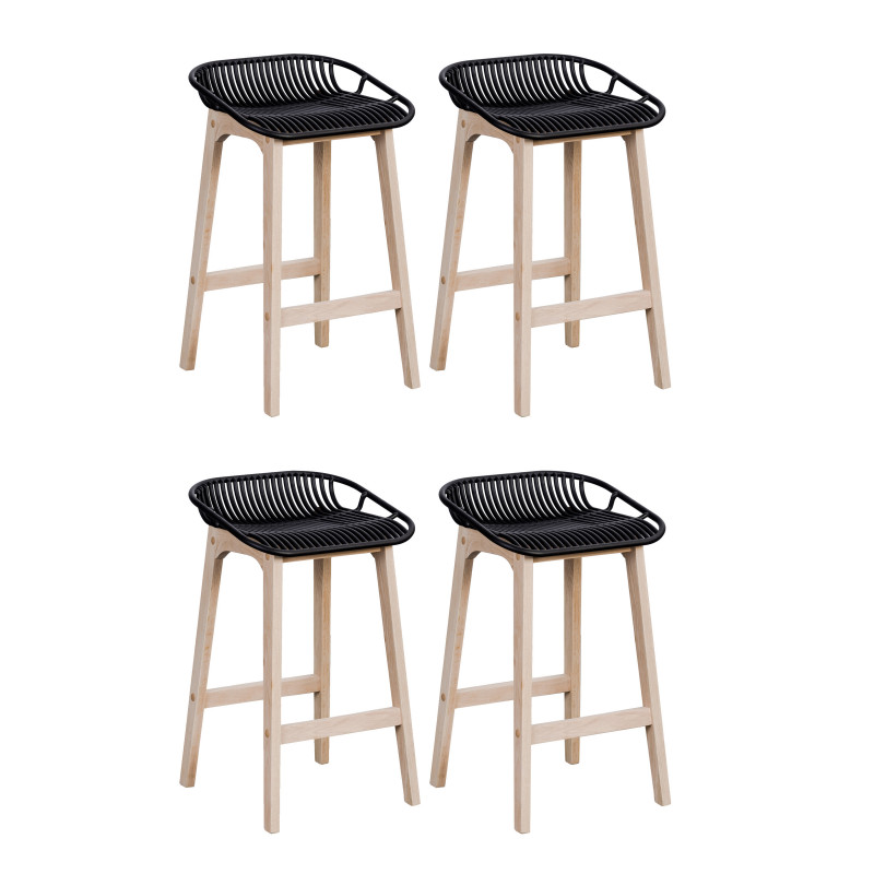 Tabourets de Bar Îlot Central Bois et Noir H65cm MALMO| Lot de 4