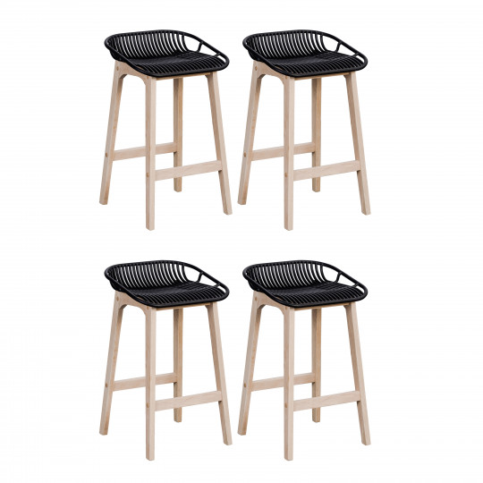 Tabourets de Bar Îlot Central Bois et Noir H65cm MALMO| Lot de 4
