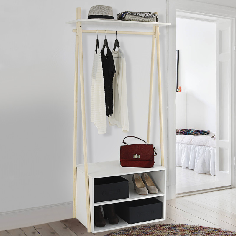 Portant penderie en bois avec rangements ALEX H145 cm Portant penderie en bois avec rangements ALEX H145 cm