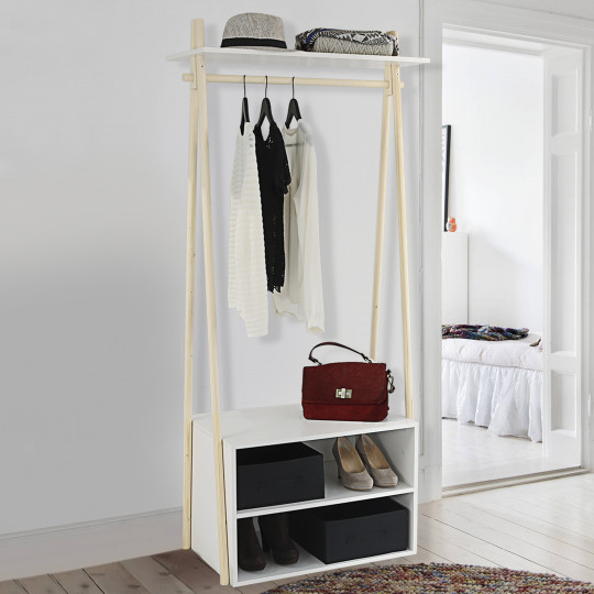 Portant penderie en bois avec rangements ALEX H145 cm