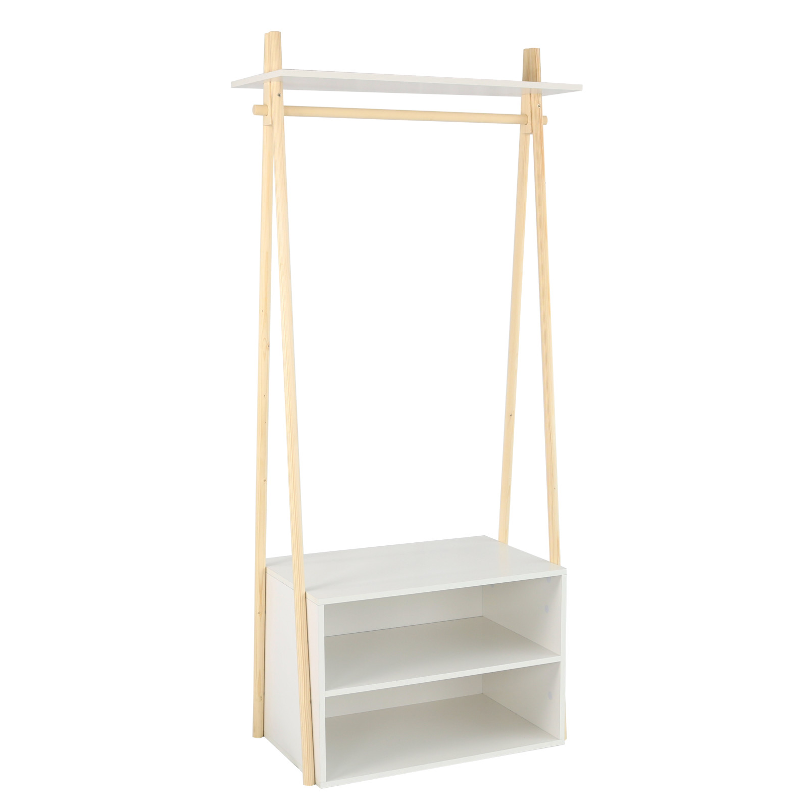 Portant penderie en bois avec rangements ALEX H145 cm Portant penderie en bois avec rangements ALEX H145 cm