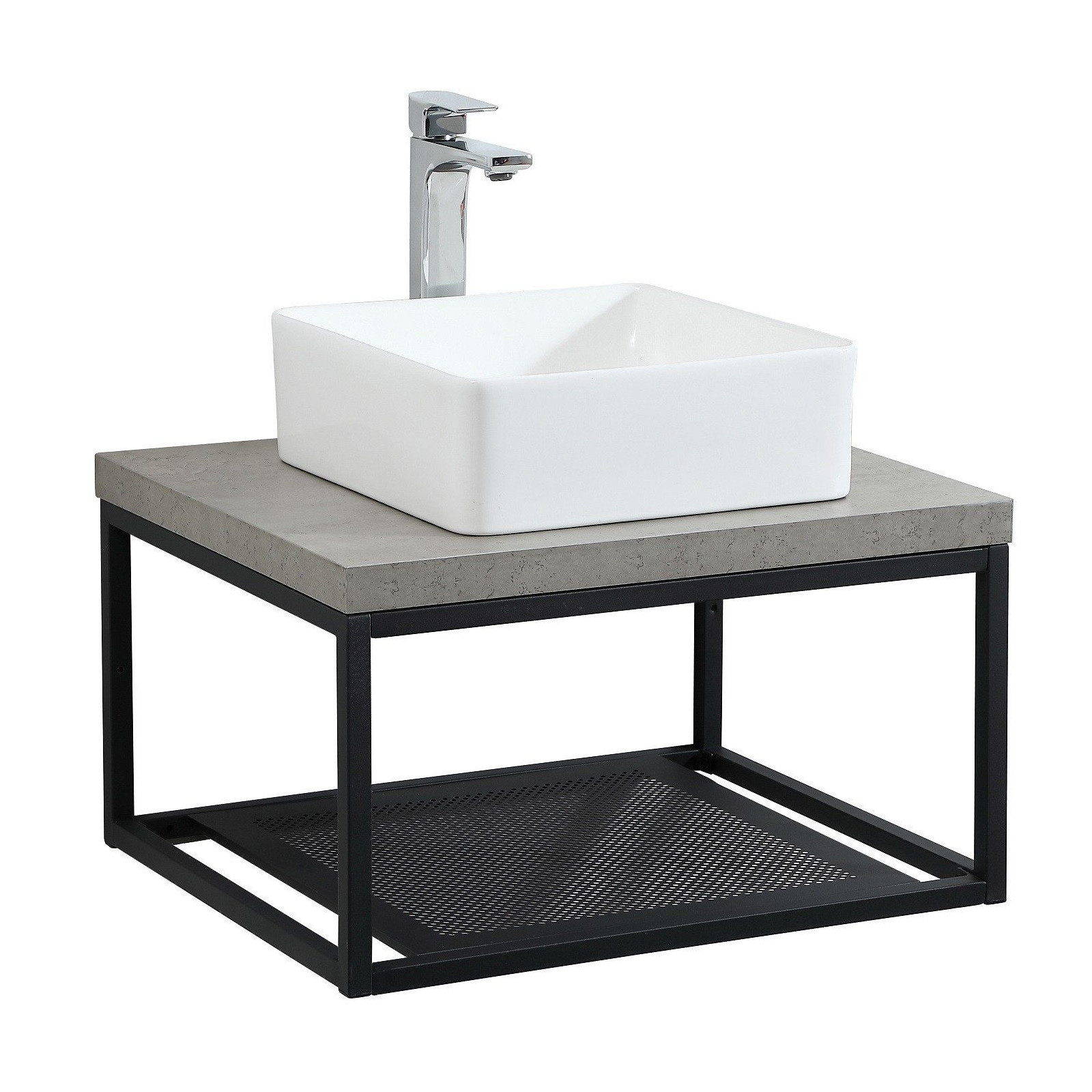 Ensemble de Salle de Bain WILL - Plan de toilette suspendu 60 cm + Structure métal Noir Mat + Vasque