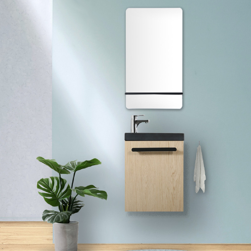 PACK LAVE-MAINS NEVADA DECOR CHENE VSQ NOIRE + ROBINET CHROME + MIROIR LM TABLETTE NOIRE