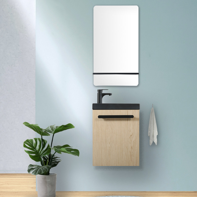 PACK LAVE-MAINS NEVADA DECOR CHENE VSQ NOIRE + ROBINET NOIR + MIROIR LM TABLETTE NOIRE