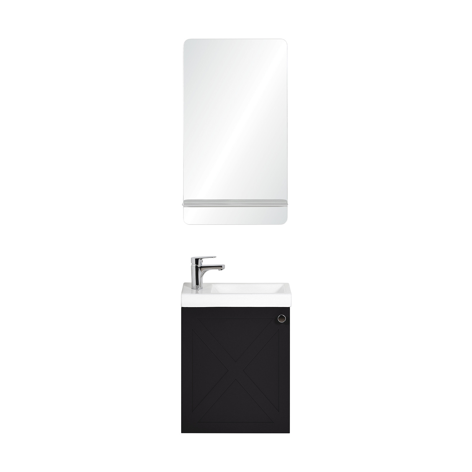 Meuble lave-mains noir carbone AVA avec miroir tablette blanche Meuble lave-mains noir carbone AVA avec miroir tablette blanche