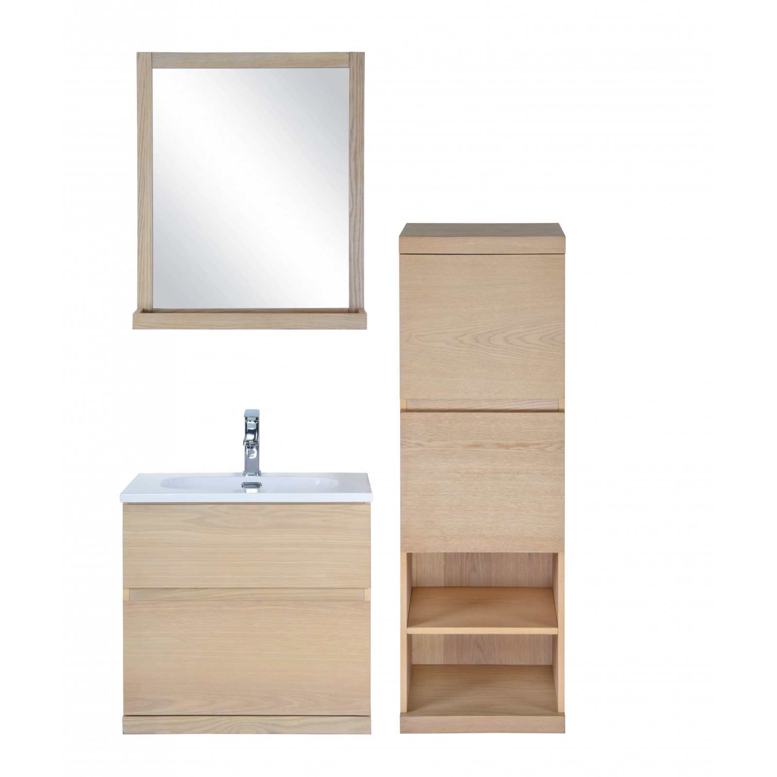 Meuble salle de bain 60 cm + Vasque + Miroir + Demi-colonne ENIO