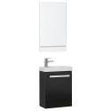 Meuble lave mains noir carbone NEVADA avec robinet chromé et miroir tablette blanche