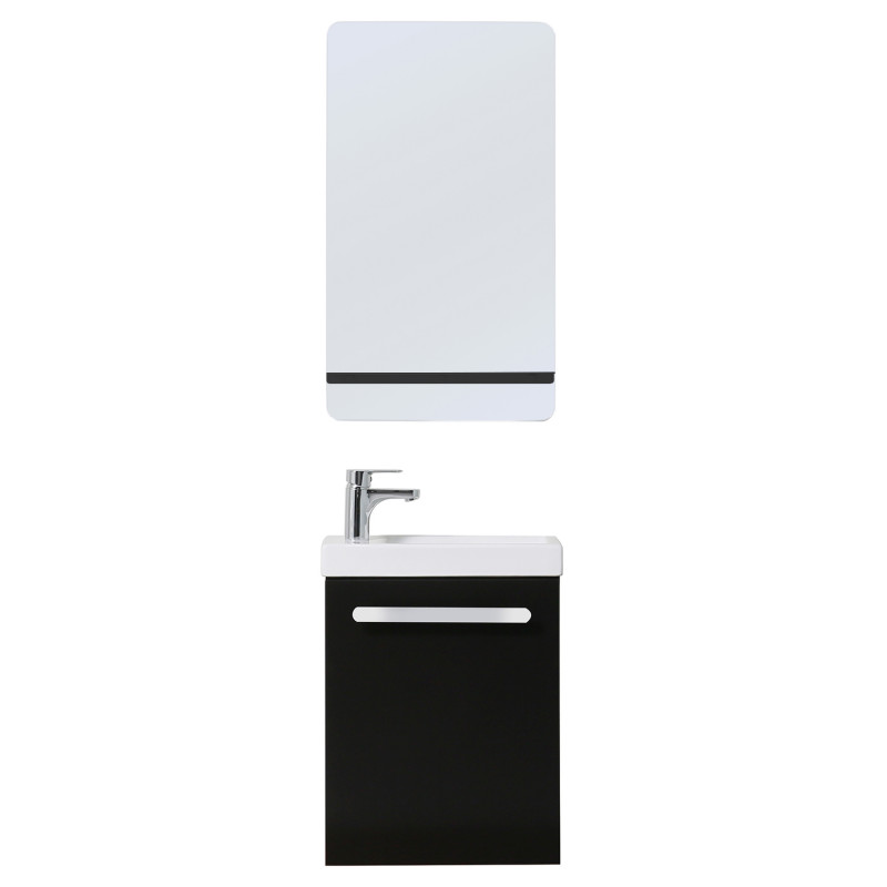 Meuble lave mains noir carbone NEVADA avec robinet chromé et miroir tablette noire
