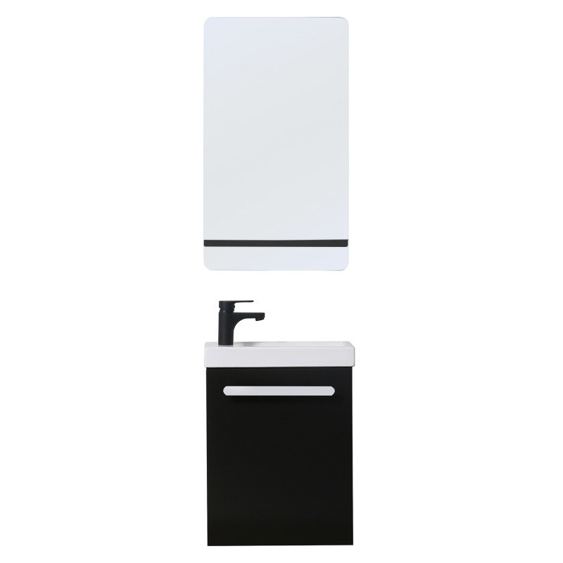 Meuble lave mains noir carbone NEVADA avec robinet noir et miroir tablette noire