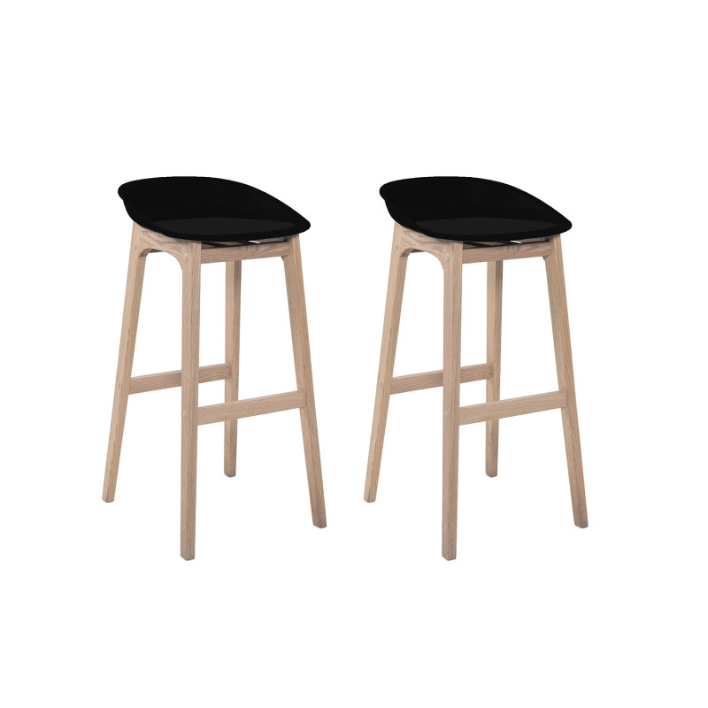 Tabourets de Bar Îlot Central H75cm Bois et noir RIVA | Lot de 2