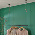 Kit penderie suspendue Industriel - Barre portant dressing sous plafond avec corde et crochet 1 m -
