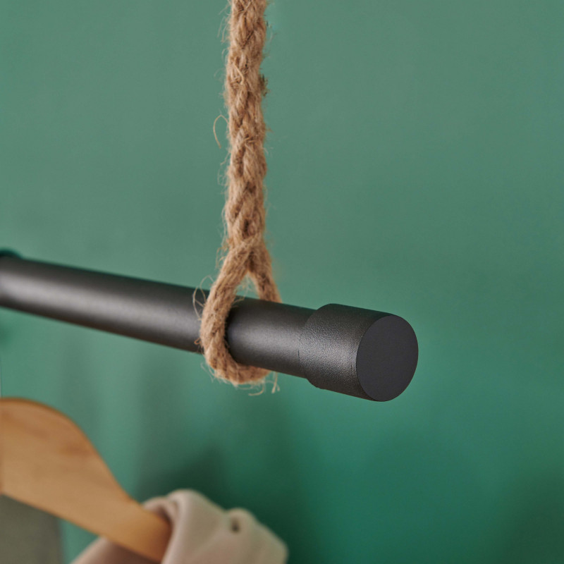 Kit penderie suspendue Industriel - Barre portant dressing sous plafond avec corde et crochet 1 m -