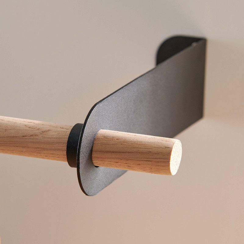 Kit penderie suspendue / portant barre murale Chêne / Métal Noir Mat 1 m - YURI