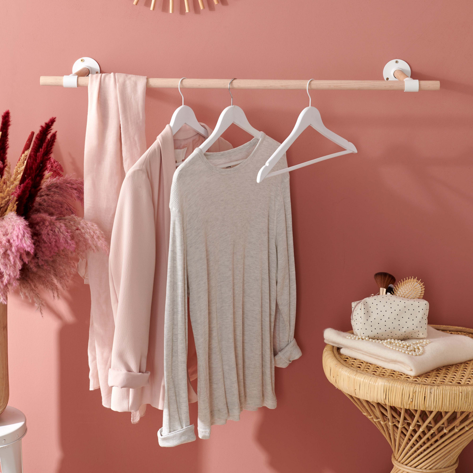 Portant penderie / barre murale Chêne / Blanc ALMA