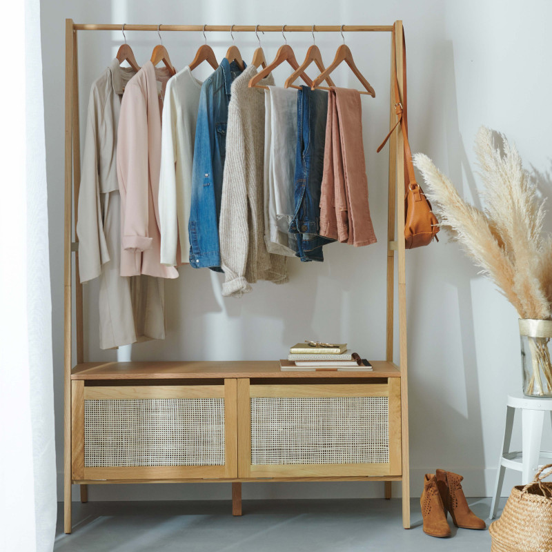 Portant vêtements en Bois et Cannage de Rotin 110 cm - ARKA