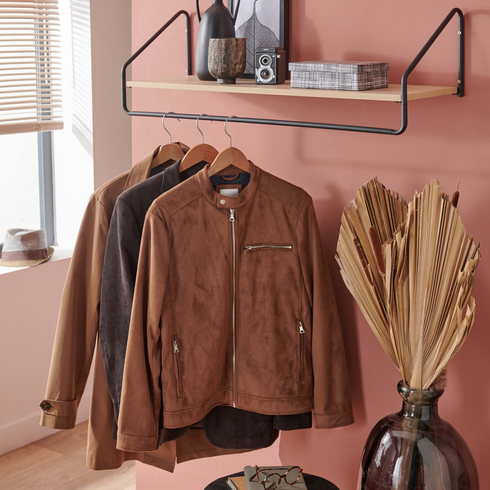 Etagère penderie murale Bois et Métal Noir 90 cm - NELO