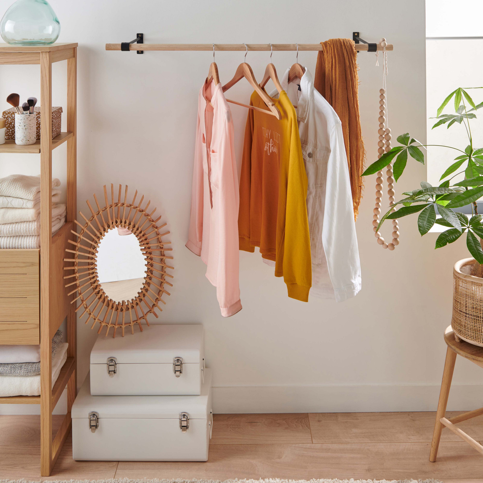 Portant penderie / barre murale Chêne YSIA