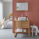 Ensemble de Salle De Bain Meuble Chêne 70 cm ATOLL + Miroir Bois L50xH70cm + Vasque carrée