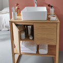Ensemble de Salle De Bain Meuble Chêne + Colonne de rangement Chêne ATOLL + Miroir + Vasque