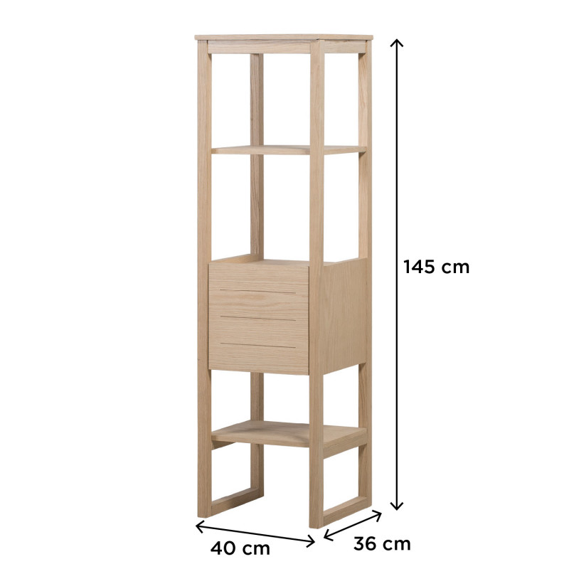 Ensemble de Salle De Bain Meuble Chêne + Colonne de rangement Chêne ATOLL + Miroir + Vasque