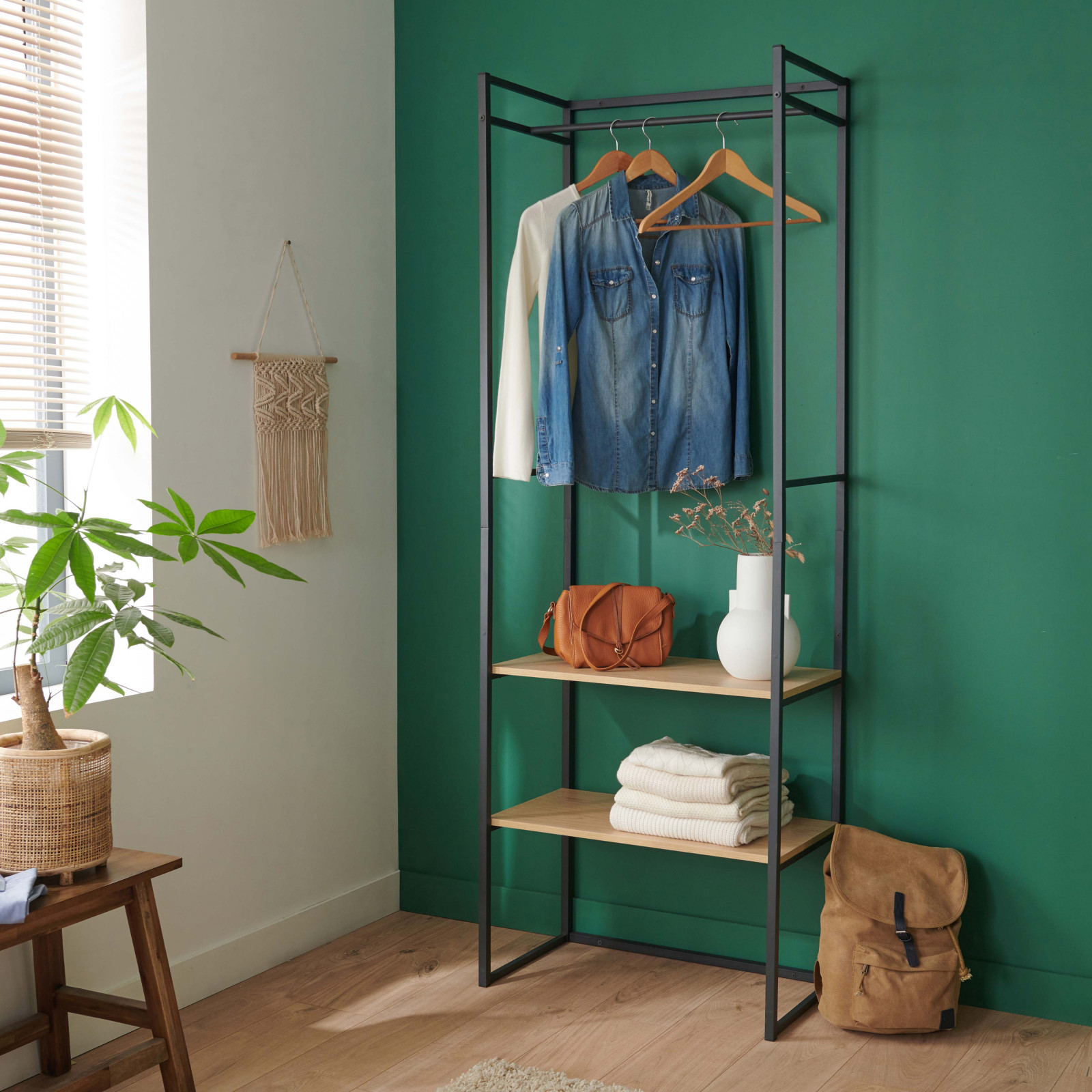 Portant Vêtements en Bois et Métal L70 x H200cm ASHTON