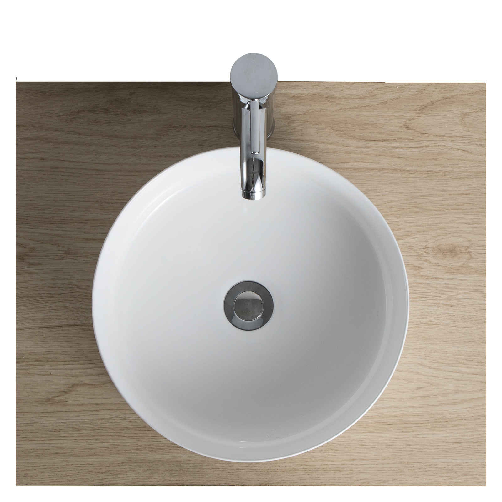 Meuble de Salle De Bain Chêne 120 cm + Colonne ATOLL + 2 Miroirs ronds 60 cm + 2 Vasques rondes 37 cm