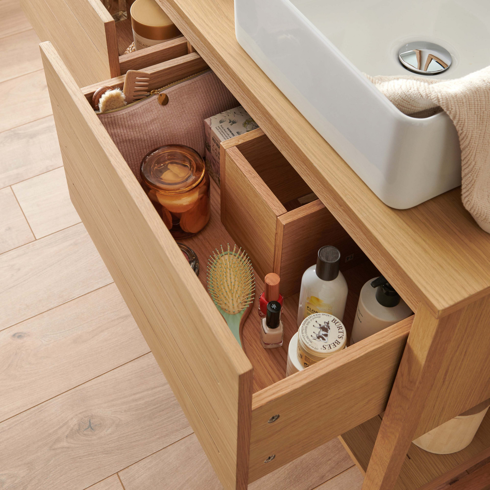 Ensemble de Salle De Bain Meuble Chêne 120 cm ATOLL + 2 Miroirs + 2 Vasques