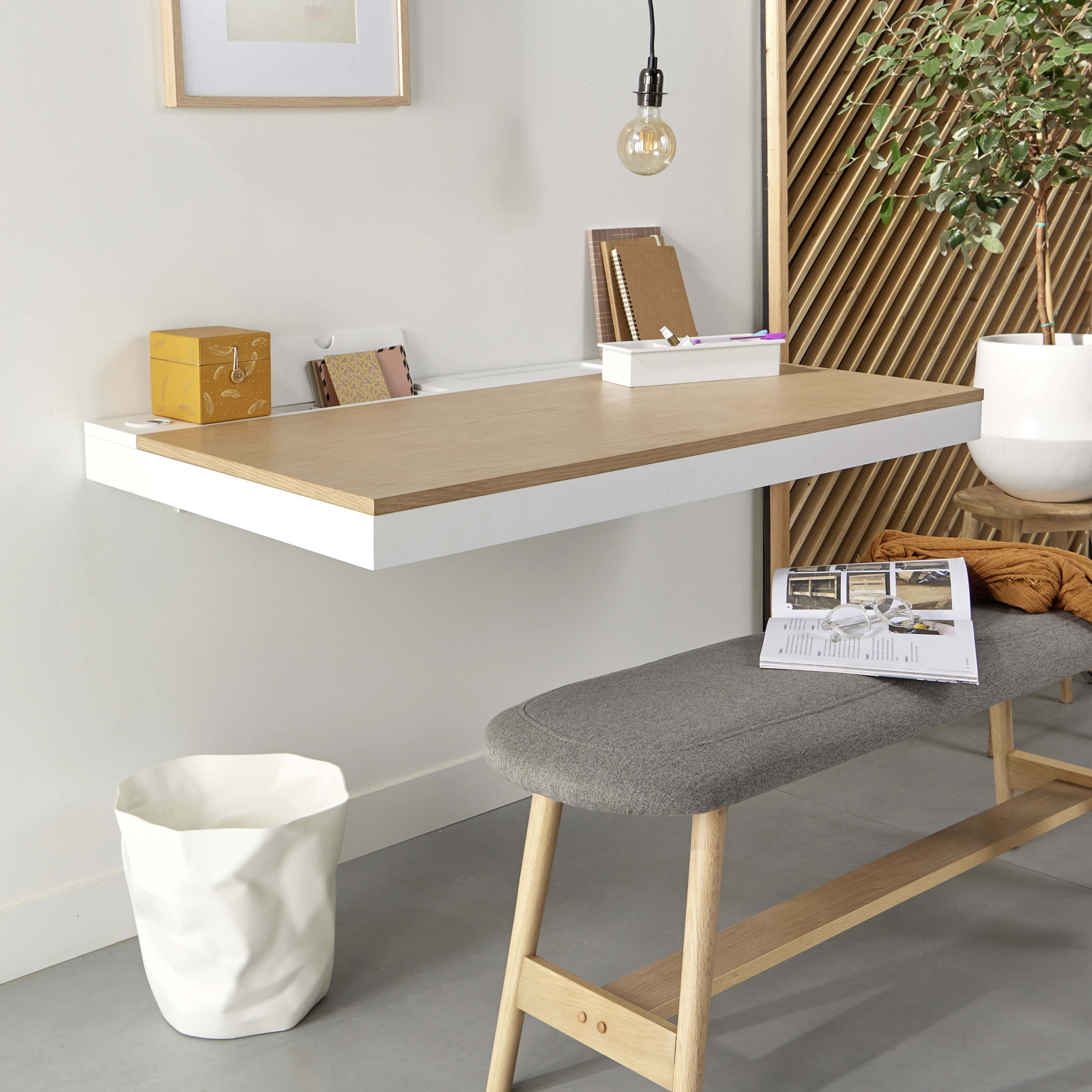 Bureau Bois/Blanc Design Suspendu 120 cm HANG