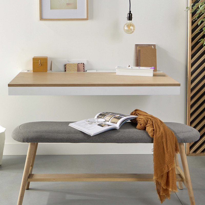 Ensemble bureau et étagère murale Rupel Bois Blanc et Chêne clair