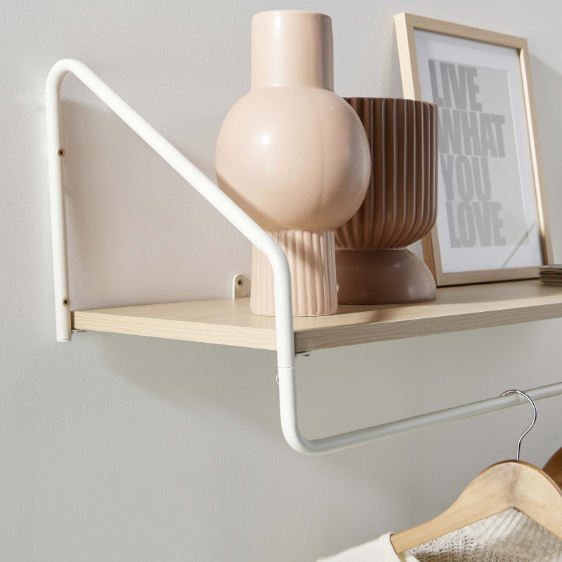 Etagère penderie murale Bois et Métal Blanc 90 cm - NELO