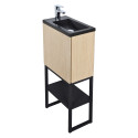Meuble lave-mains Bois et Métal + Robinet chromé eau chaude / eau froide - NOVA