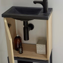 Meuble lave-mains Bois et Métal + Robinet Noir + Miroir - NOVA