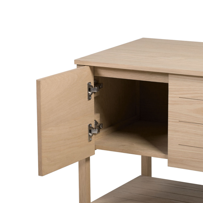 Meuble de Salle De Bain Chêne 70 cm ATOLL + Colonne + Miroir Rond 60 cm + Vasque ronde noire 37 cm