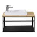 Meuble lave-mains Bois et Métal vasque Blanche WILL + robinet chromé