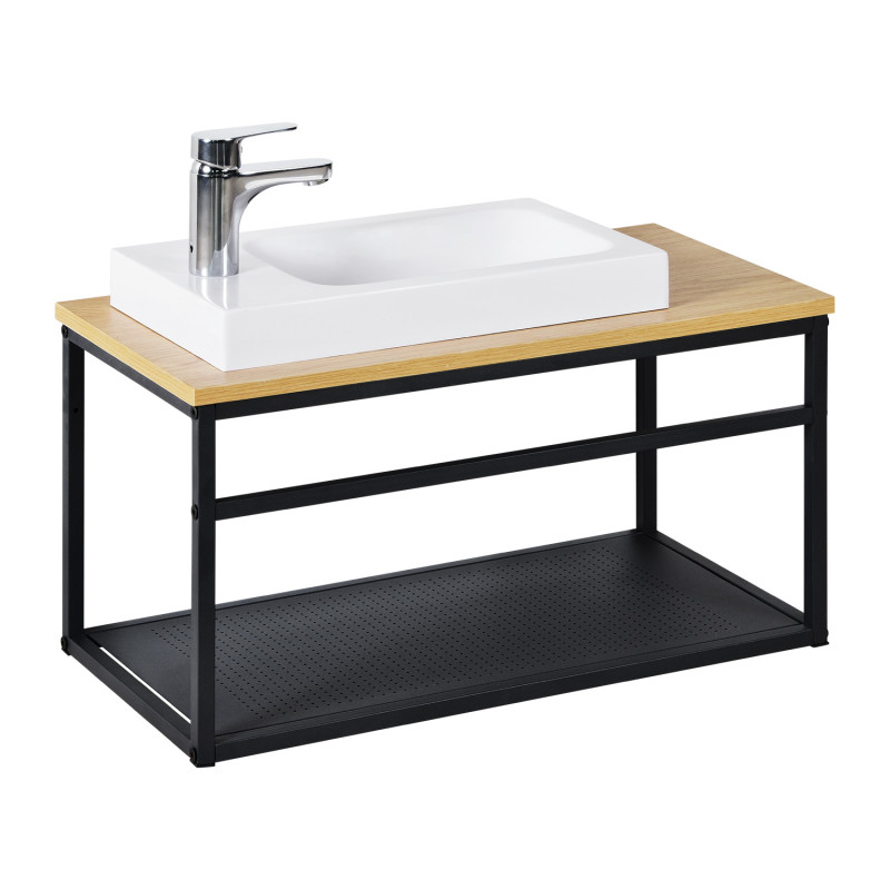 Meuble lave-mains Bois et Métal vasque Blanche WILL