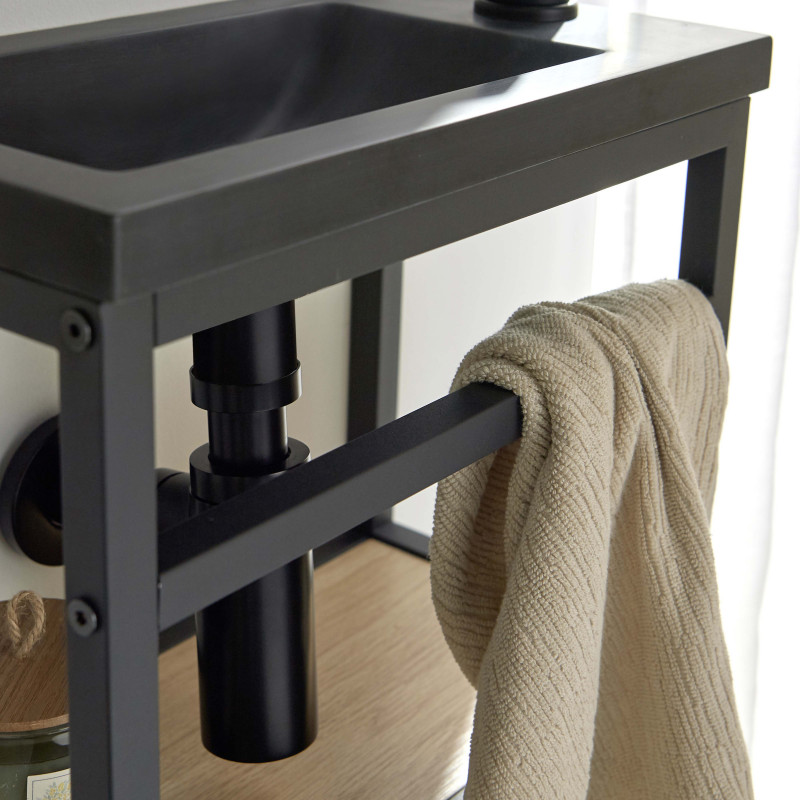 Meuble lave-mains Métal Noir SAO + robinet noir