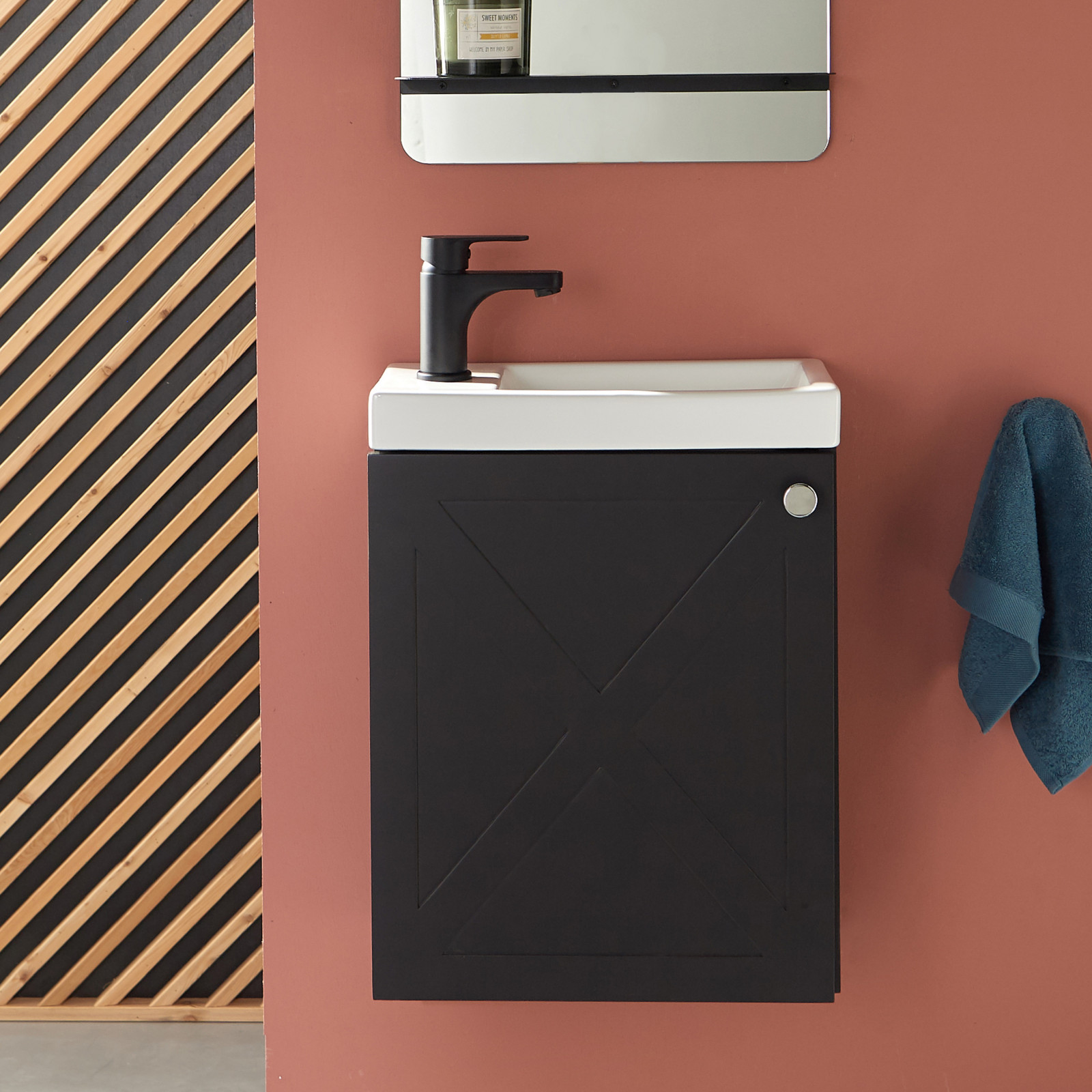 Meuble lave-mains noir carbone AVA avec robinet noir Meuble lave-mains noir carbone AVA avec robinet noir