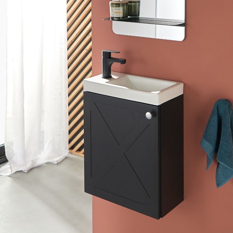 Meuble lave-mains noir carbone AVA avec robinet noir