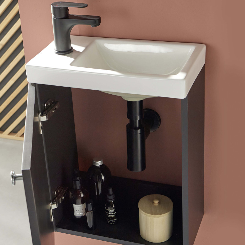 Meuble lave-mains noir carbone AVA avec robinet noir