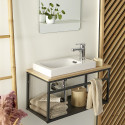 Meuble lave-mains Bois et Métal vasque Blanche WILL + robinet chromé