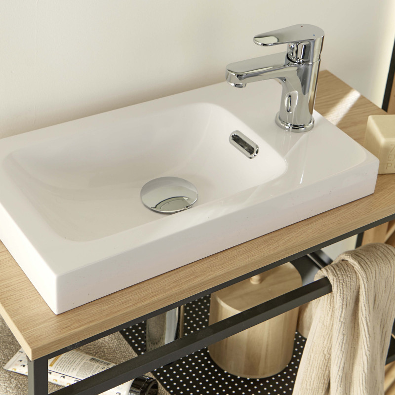 Meuble lave-mains Bois et Métal vasque Blanche WILL