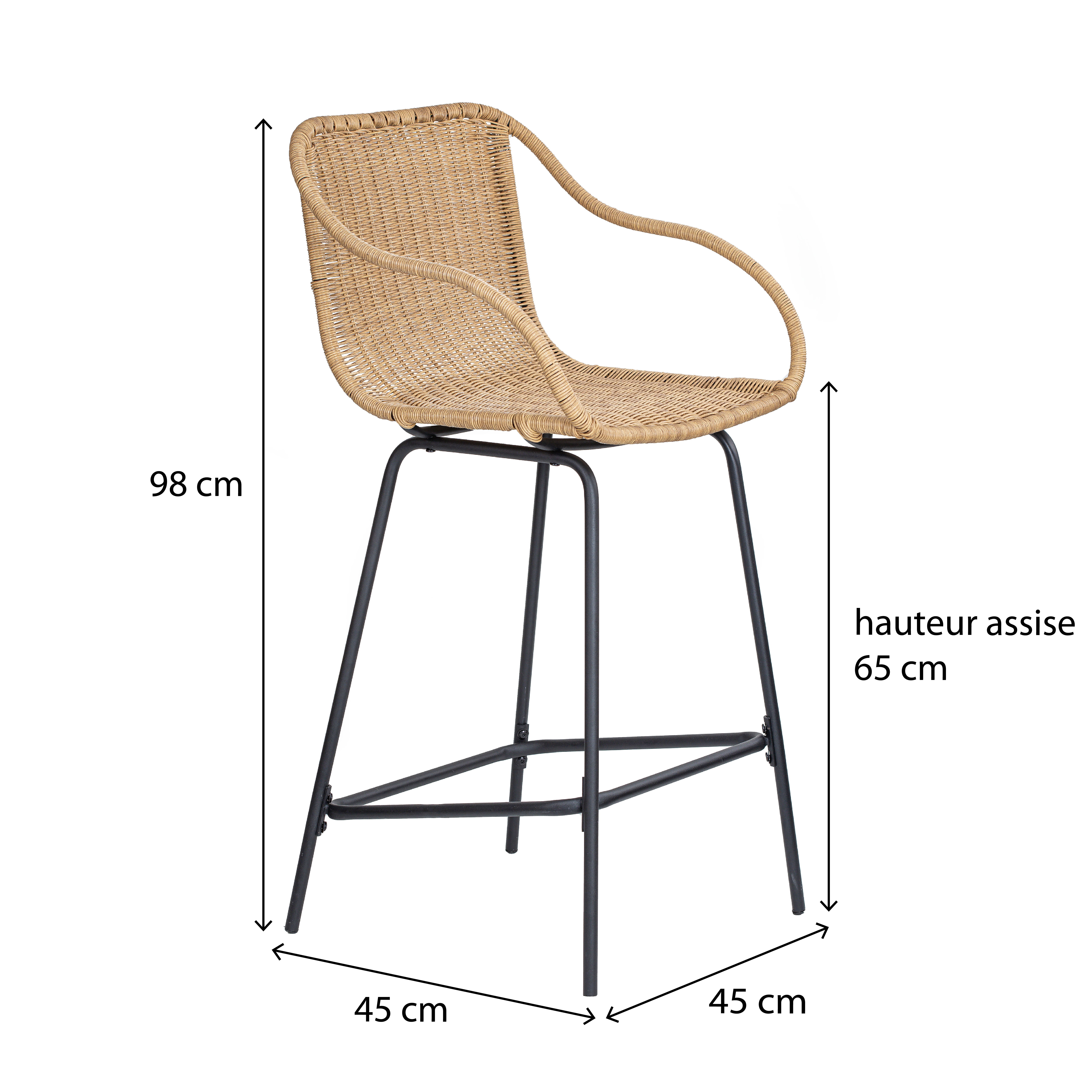 Hauteur tabouret haut en rotin